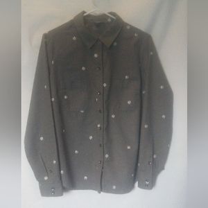 Torrid Taylor Embroidered Button Front Shirt Grey with White Daisys Size 00